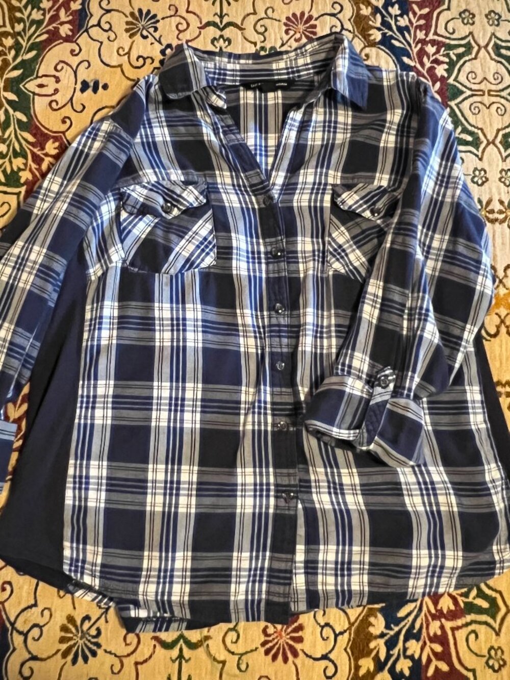 ZAC & RACHEL BLUE PLAID SHIRT WOMEN'S SIZE 1X BUTTON UP TOP. Rollup sleeves